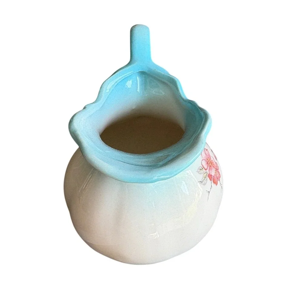 Vintage Ozarks Mini Pitcher Wash Basin Style Small Blue Floral Gold Decorative
